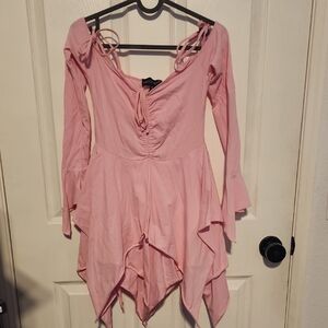 Dolls Kill Light Pink Long-Sleeve Handkerchief Dress